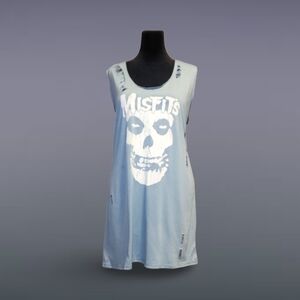 Distressed Misfits Blue Grey Graphic Tank Dress Punk Rock Iconic Alt Skull Goth✬